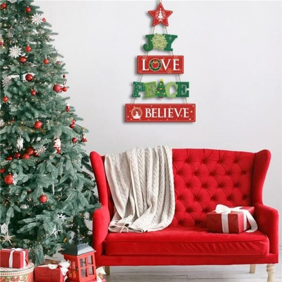 Joy Love Peace Christmas Indoor Outdoor Decoration,Hanging Christmas,20.4"X12.6" - Picture 5 of 6